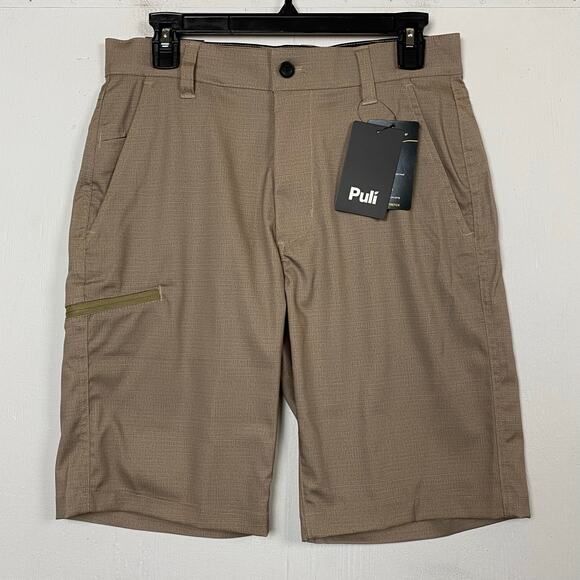Puli Free Flex Waistband Tan Golf Active Stretch Woven Shorts Size 30 - Picture 1 of 7